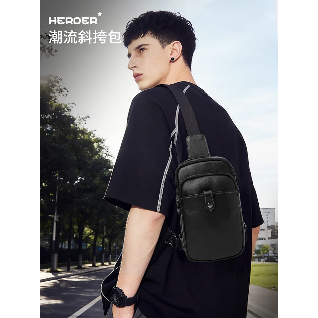 Bolsa de peito masculina de couro genuíno bolsa mensageiro de ombro 2026 novo estilo Street Wear Casual grande capacidad