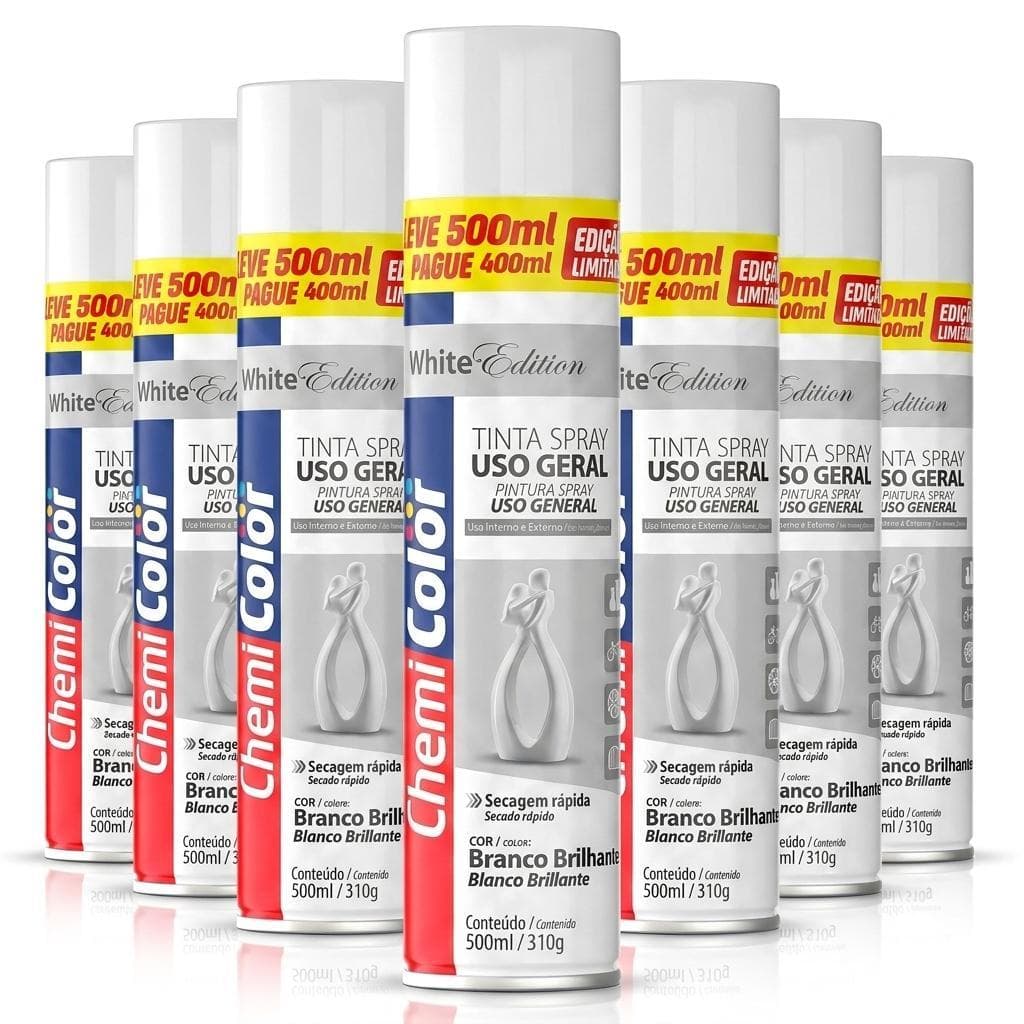 Kit 12 Tinta Spray Chemicolor Branco Brilhante 500ml para Pintura e Acabamento