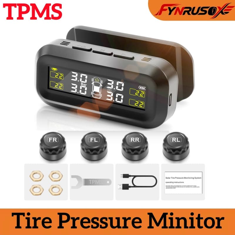 Sistema De Monitoramento De Pressão De Pneus Sem Fio TPMS Alarme De Carro Carga Solar 360 ° Rotação Com Senosors