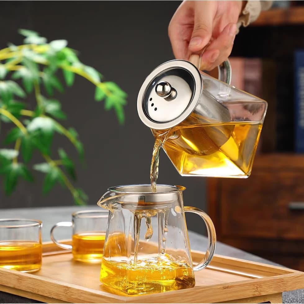 Chaleira estilo chinês Tianyuan bule de drenagem de aço Local copo justo produtos de vidro de borosilicato alto conjunto