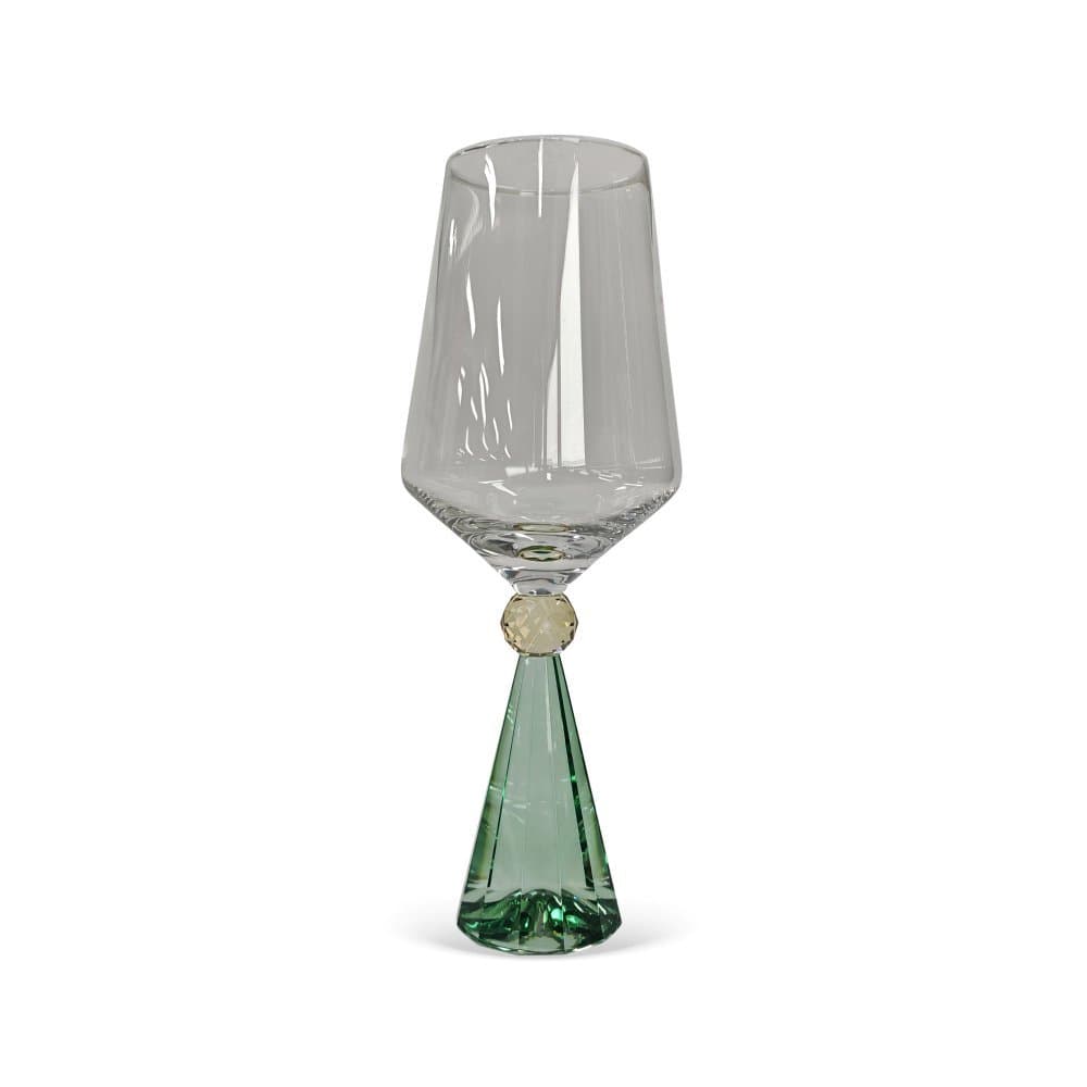 Taça Diamond para Vinho em Cristal Base Verde e Citrino - 6PCS - 595ML - BTC HOME DECOR