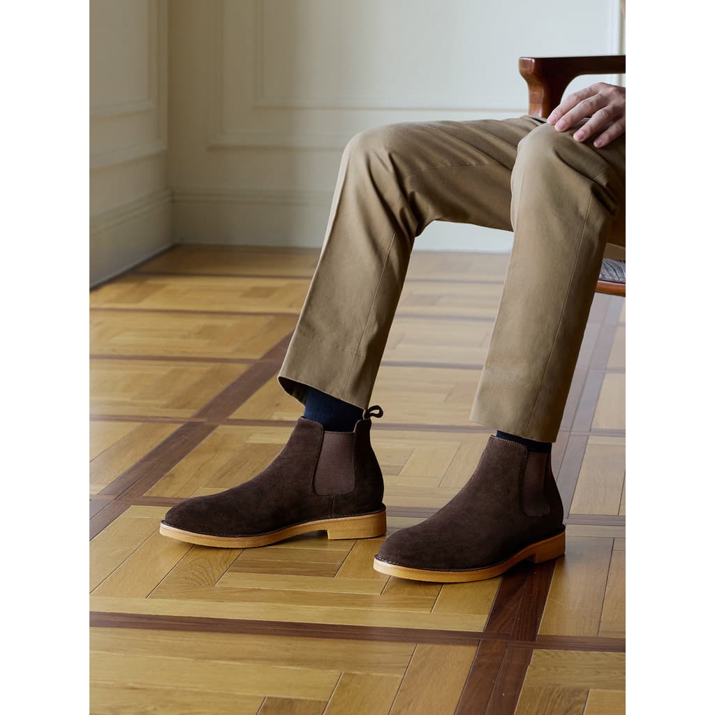 ThomWills Chelsea Botas masculinas de couro genuíno Martin Botas curtas Botas masculinas de camurça estilo britânico Sap