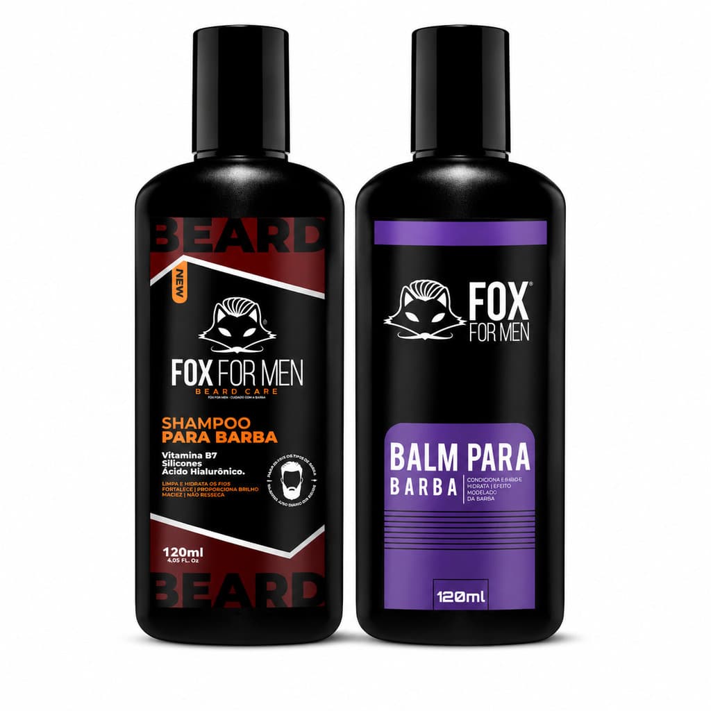 Kit Shampoo para Barba e Balm para Barba 120ml Higiene Limpeza e Cuidados Diários Masculinos