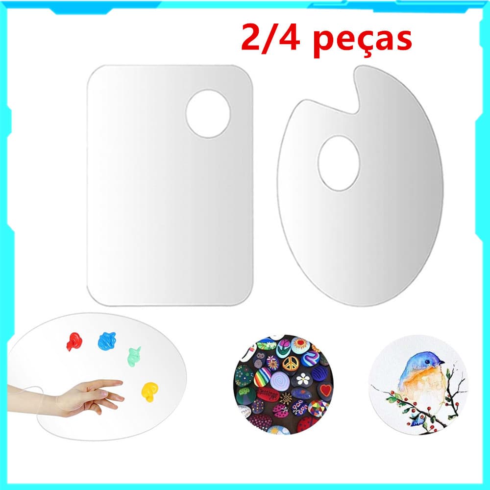 Paleta de pintura acrílica 2/4 com furos para polegar paleta de pintura transparente, bandeja artística
