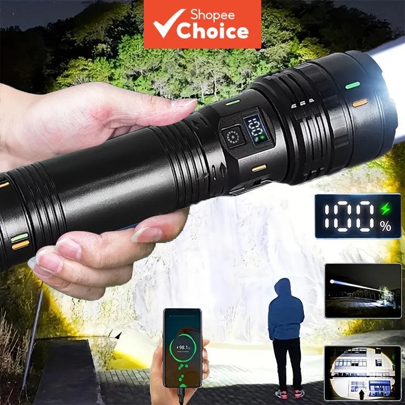 Lanterna LED profissional de alta potência com zoom, feixe de laser focalizado de longo alcance, luz de emergência com