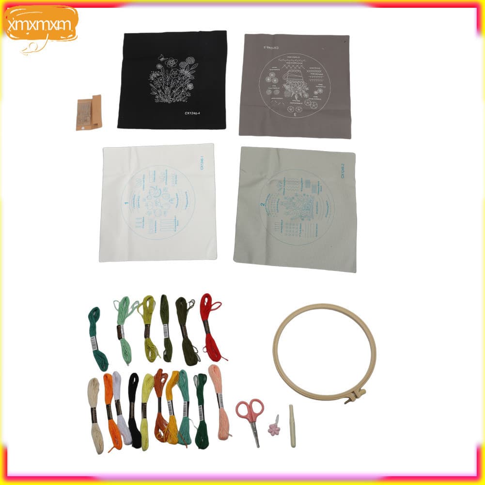 xmxmxm.br Kit de arte para bordado Ferramentas para prática de adultos iniciantes com moldura de tela Tesoura de fios