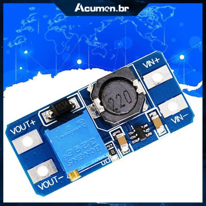 Placa Boost Step-up 2A, Fonte de Alimentação Boost, Conversor DC-DC com Entrada de 3V/5V para 5V/9V/12V/24V,