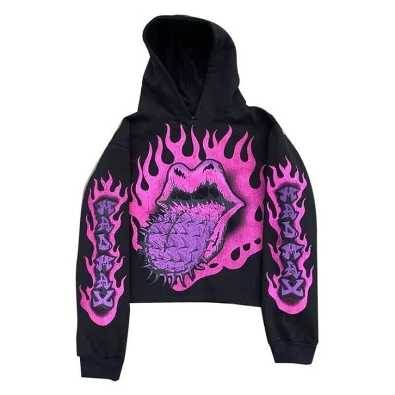 Moletom com capuz estilo gótico retrô Y2K, com estampa de caveira, para outono e inverno, estilo hip-hop, de manga longa