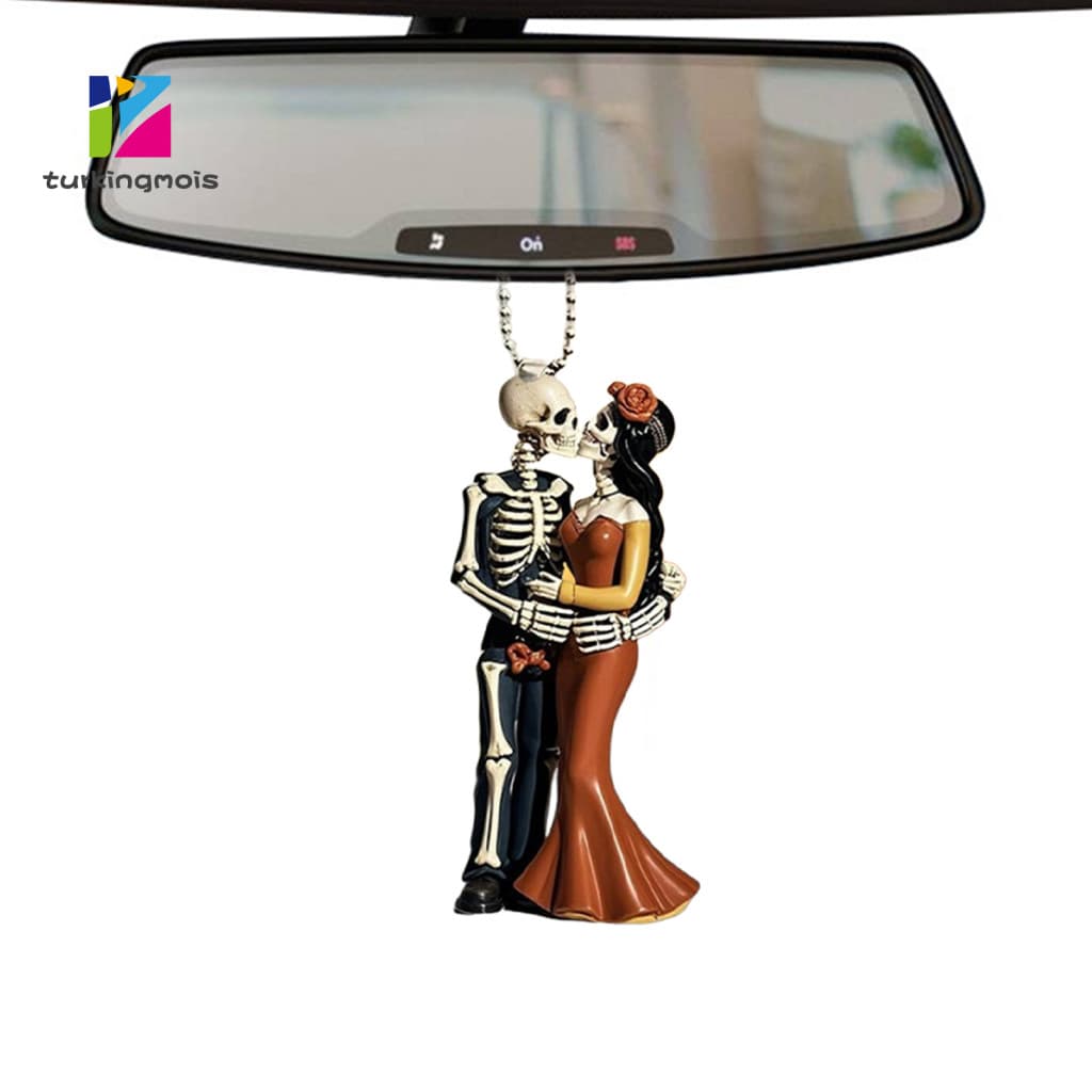Skeleton Car Hanger Unique Halloween Decoration Couple Pendant Glow-in-the-dark 2d Acrylic Rearview Mirror Hanging Decor