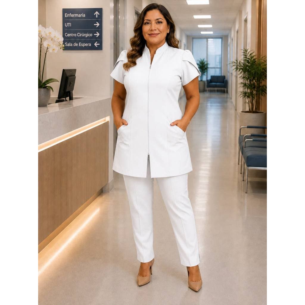 Jaleco Feminino Gabardine com Zíper Manga Curta Profissional P ao G5