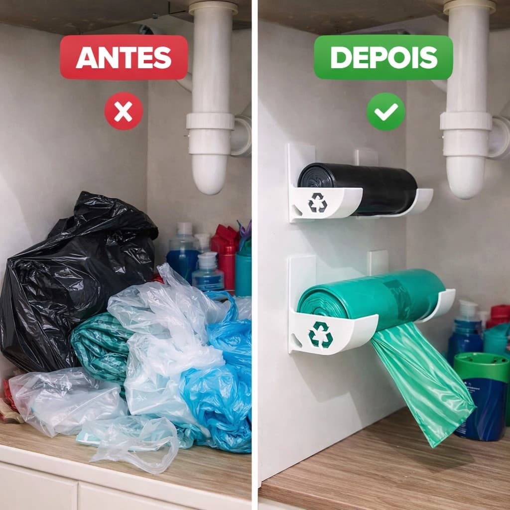 suporte de Sacos de Lixo p/ Armário | Suporte c Adesivo 3M Sem Furo organizador lavanderia cozinha produtos de limpeza