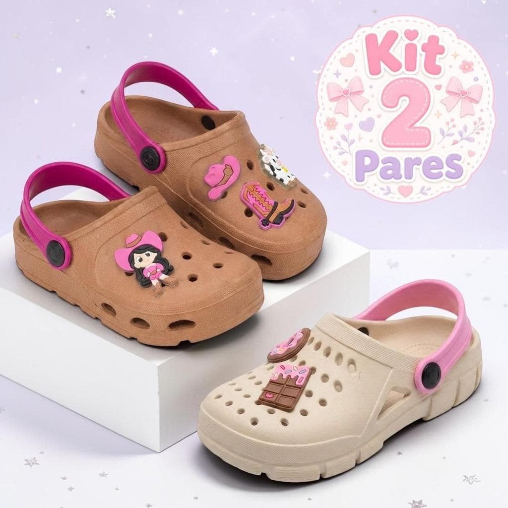 Kit 2 Pares Sandália Babuche Infantil Menina Leve Confortável Lançamento