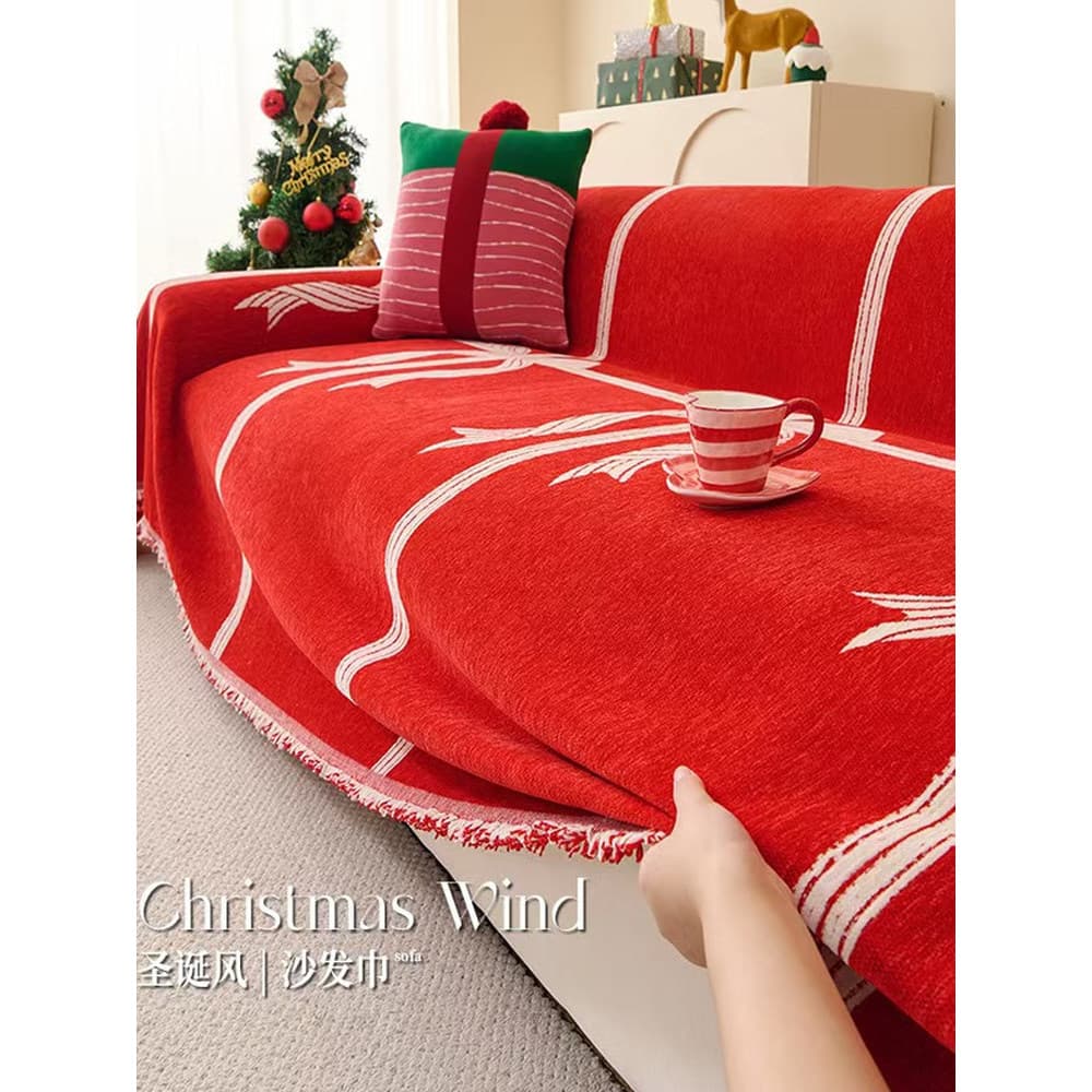 Chenille natal vermelho sofá toalha de uma peça capa completa sofá almofada pano High-End sala de estar sofá capa pano A