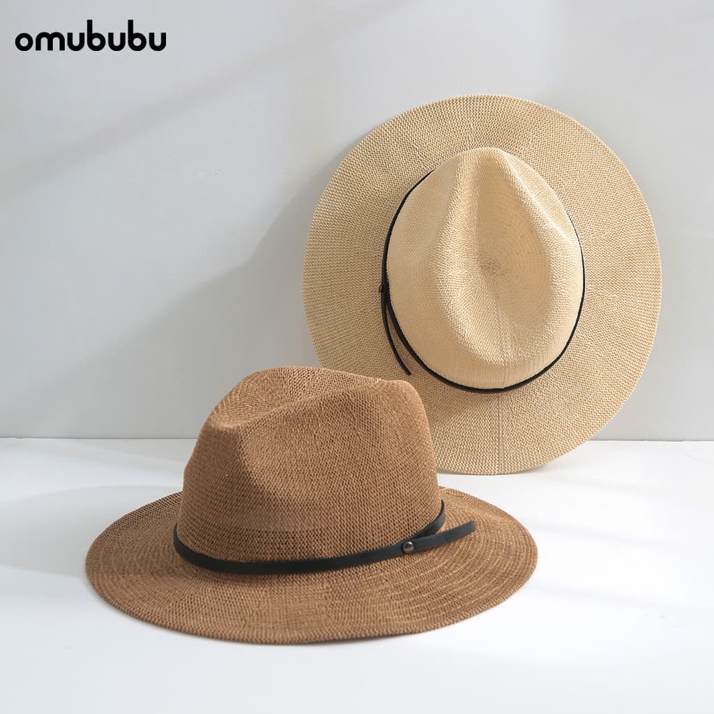 Chapéu masculino feminino mesmo estilo chapéu de palha Jazz chapéu de aba grande chapéu de sol de verão praia cinto de s