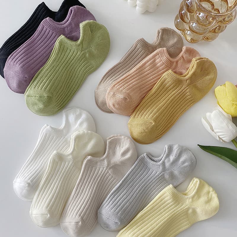 Primavera verão fino Macaron meias de algodão feminino meias invisíveis meias femininas cor sólida barco meias All-Match