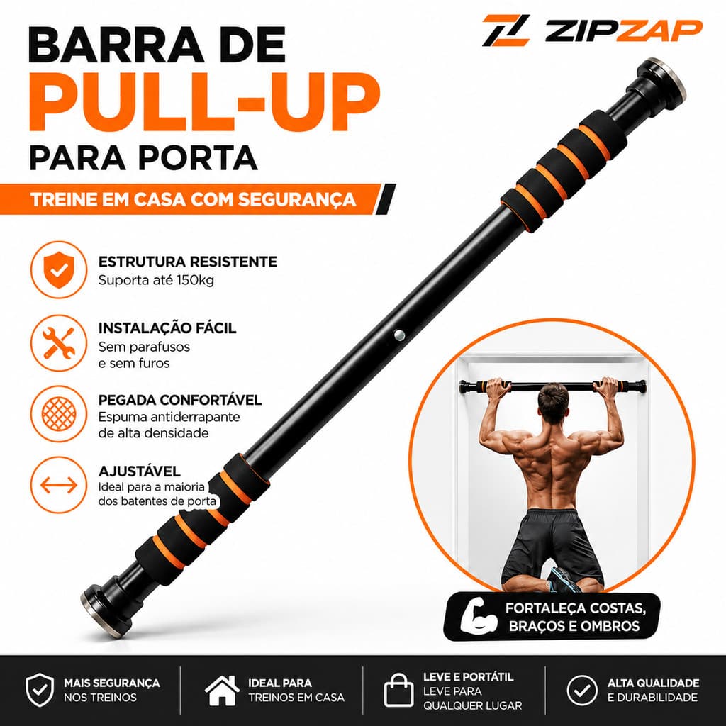 Barra de Pull-Up Ajustável para Porta sem Furos com Espuma Antiderrapante para Treino em Casa