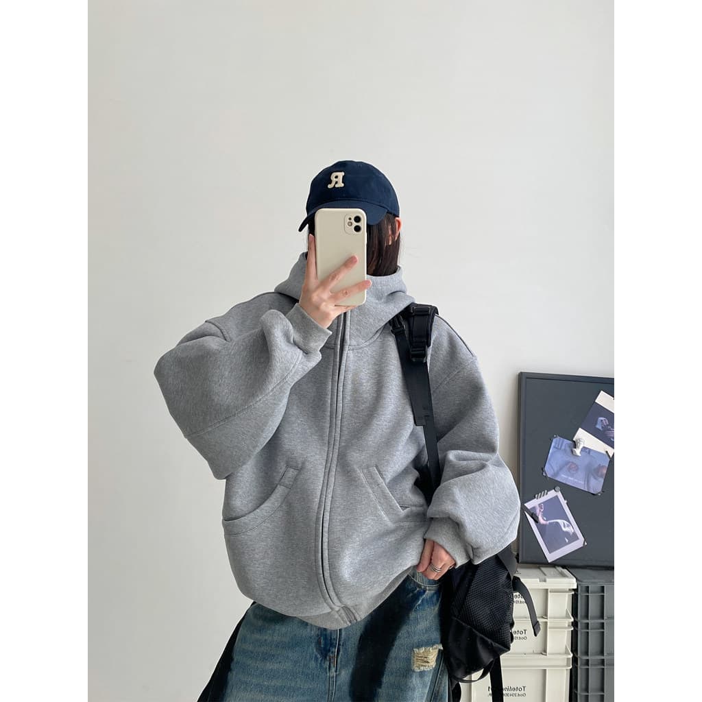 Sol toranja outono inverno Hoodie feminino cinza topo Cardigan preguiçoso perfil solto moletom com capuz feminino Fle