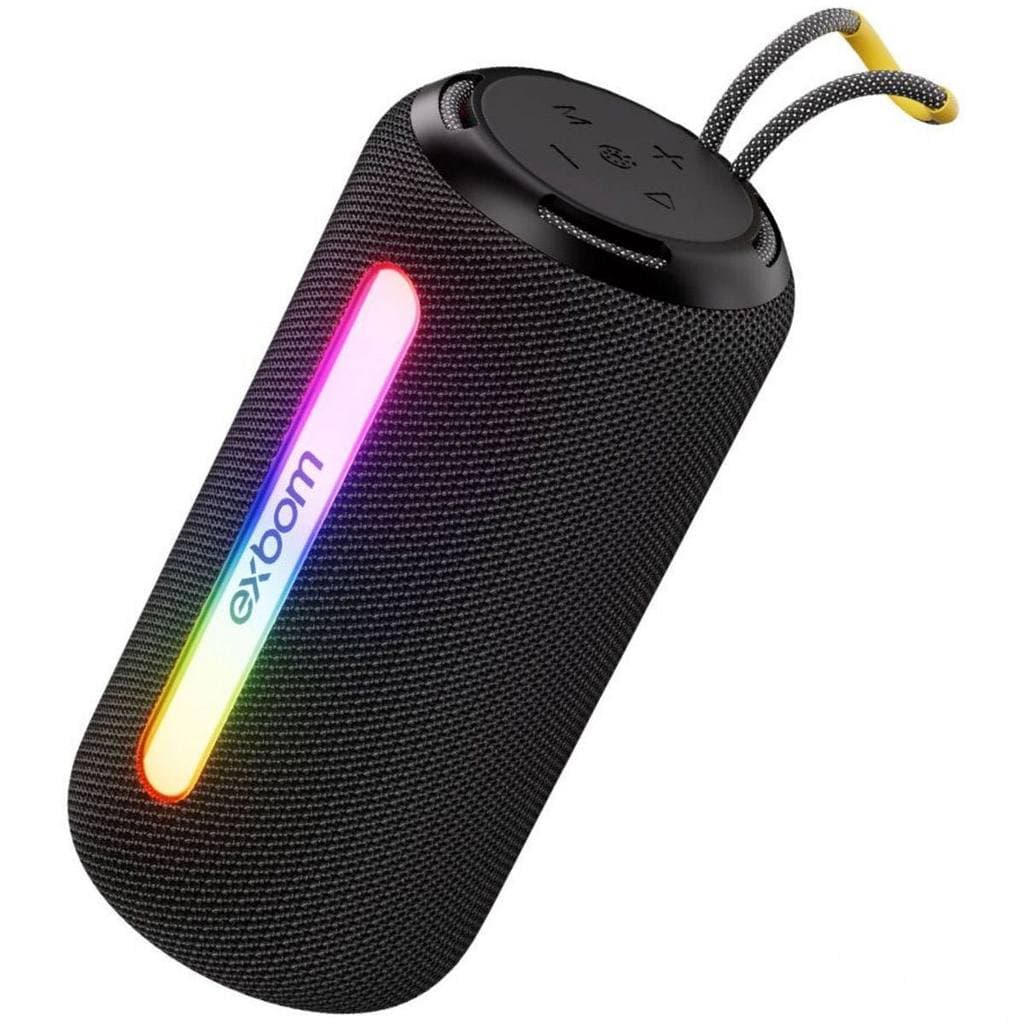 Caixa de Som Portátil Exbom 30W Bluetooth 5.0 RGB 8 Cores TF Pendrive Rádio TWS Bateria 1200mAh