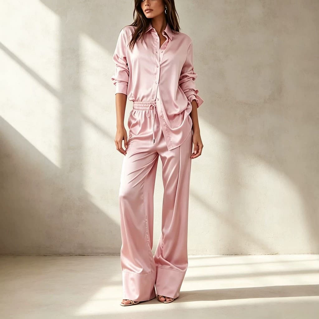 Conjunto de duas peças de camisa feminina de manga longa, estilo minimalista, da moda TK, para o mercado transfronteiriç