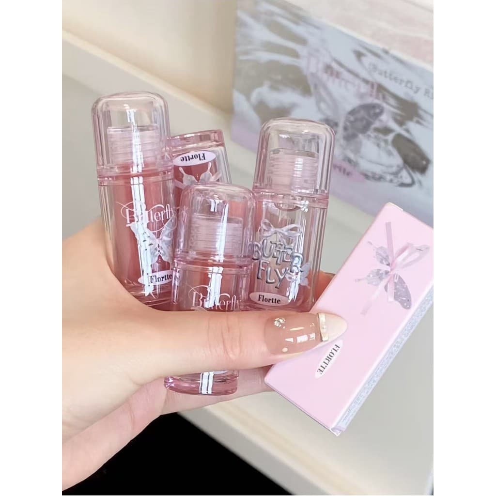Tender Burst ~ Flower Lolia Twin Butterfly Lip Glaze Lip Gloss Essência Mel Batom Hidratante Hidratante Dudu Lip Coreano