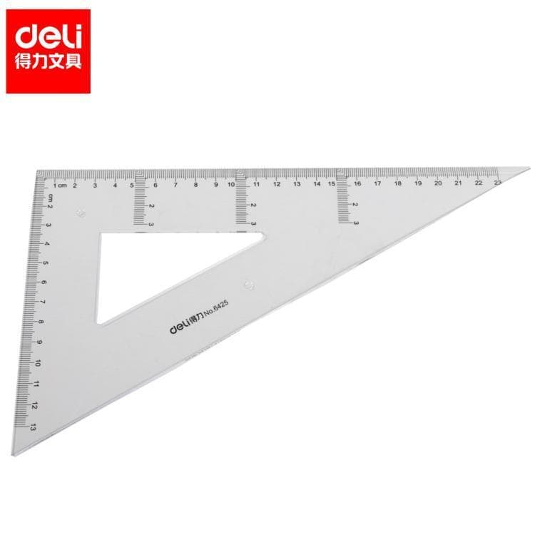 Deli 6425 Régua Triângulo de Plástico 25cm Conjunto de Placa Triângulo Transparente Desenho de Estudante Régua de Mediçã