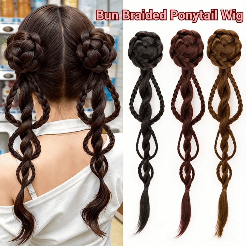 QENVXDAN Tranças Artesanais Rabos De Cavalo , Extensões De Cabelo De Volume Peruca De Rabo Trançado De Coque Longo , Com
