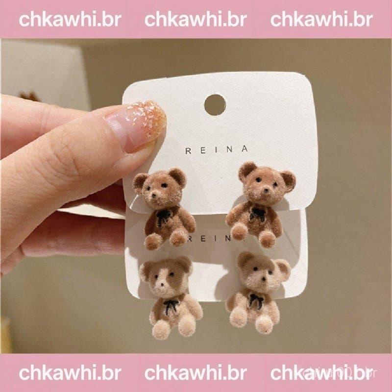 [prosperityus] Brincos De Urso De Pelúcia Fofinhos Coelho Kawaii Jóias De Animais [BR]