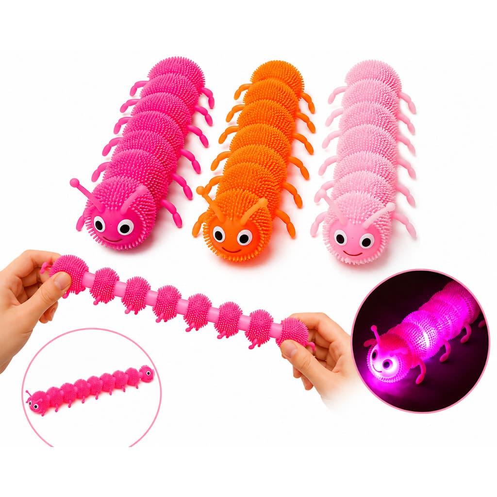 Brinquedo Esticar Anti Stress Centopeia Estica Puxa C/ Luz