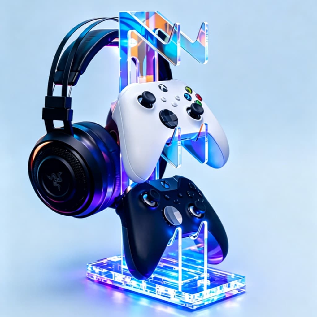 Suporte De Fone De Ouvido Para Controlador RGB De 3 Camadas , De Jogos Em Acrílico Com 21 Modos De Luz LED , Rack De Exi
