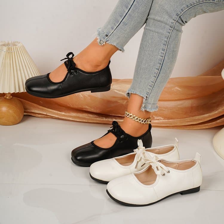 Sapatos baixos femininos novo estilo Mary Jane com cadarço Mary Jane Ballet Style Sapatos femininos, sapatos baixos de c