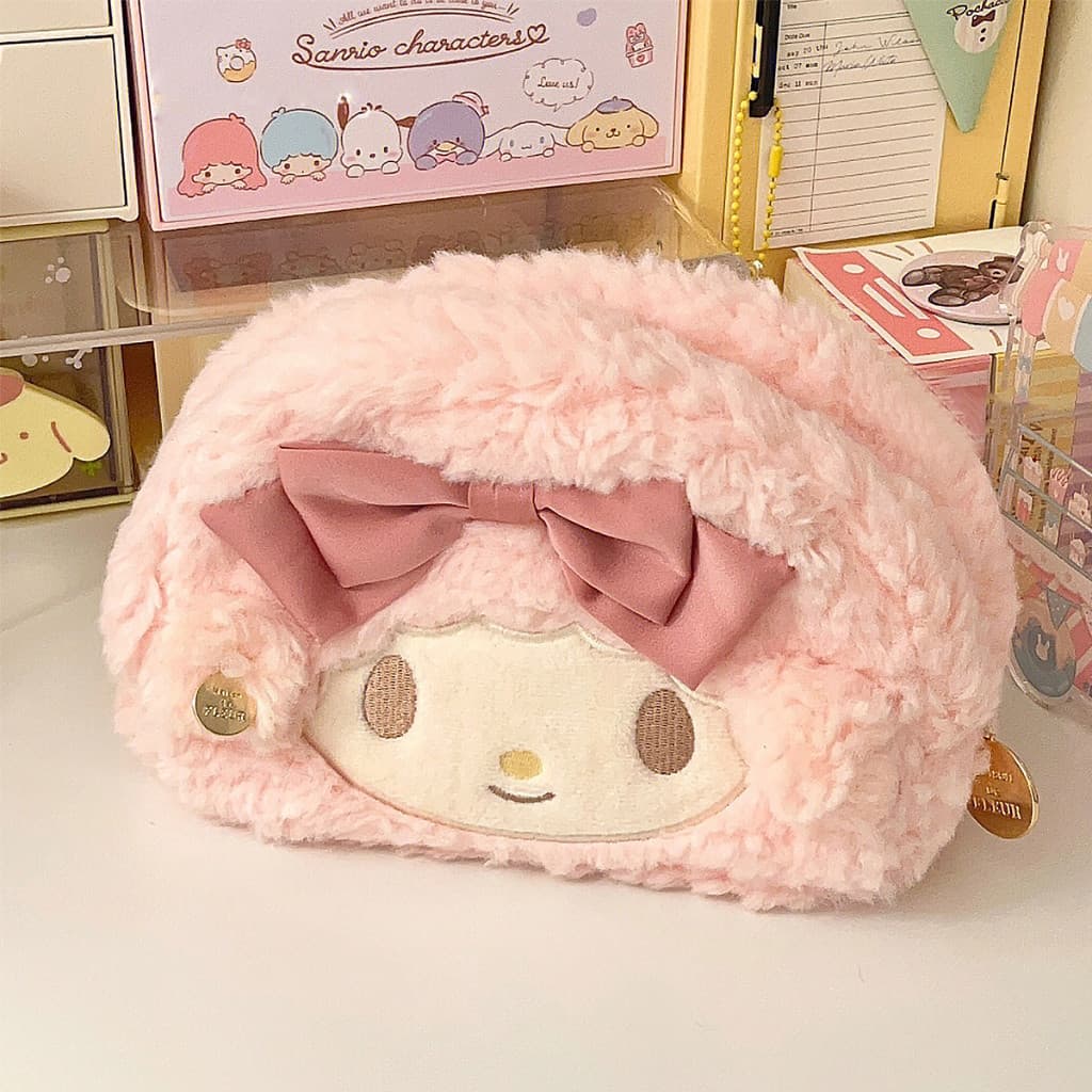 Kawaii Saco De Lápis Para Meninas Caneta De Pelúcia Bonita Pox Cosmética Organizador De Grande Capacidade Escritório De