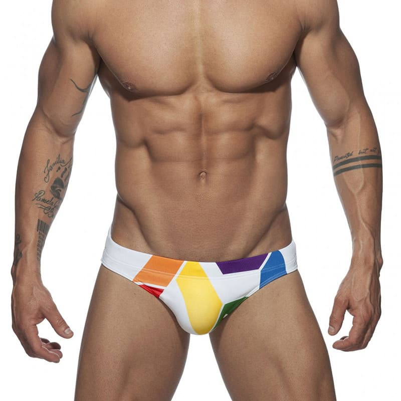 UXH arco-íris troncos de natação cuecas masculinas branco preto confortável tecido justo equipamento de pavilhão de nata