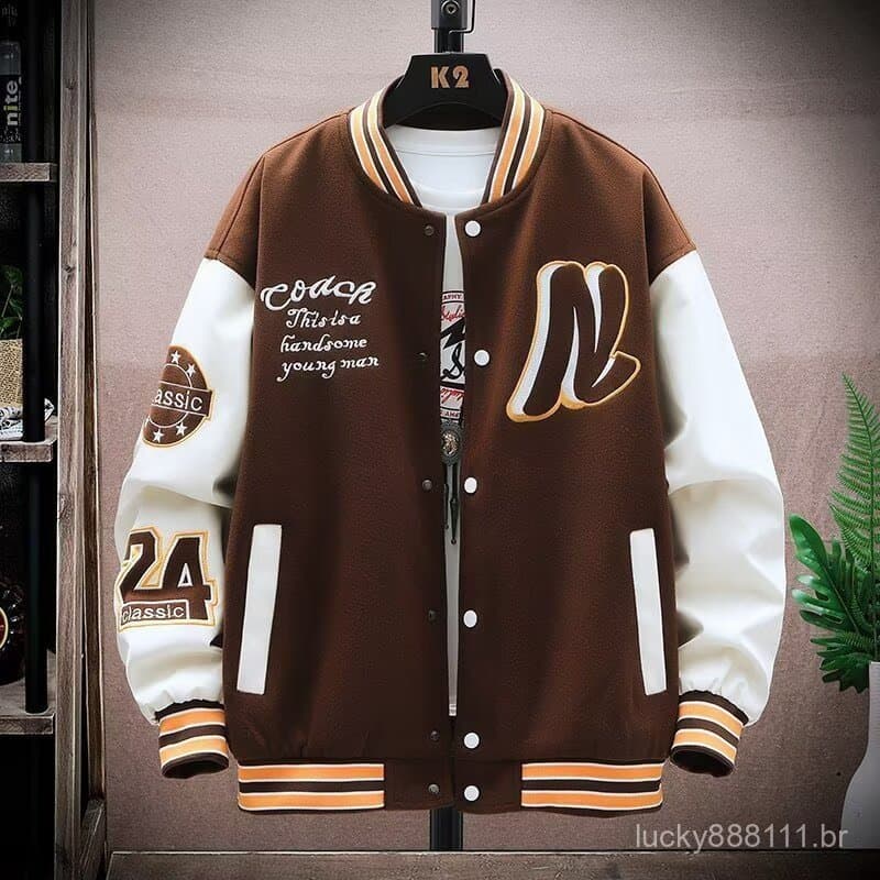 2024 Primavera Outono Jaqueta Masculina Fofa INS Moda de Rua Estilo Hong Kong Estilo Japonês Harajuku IP93