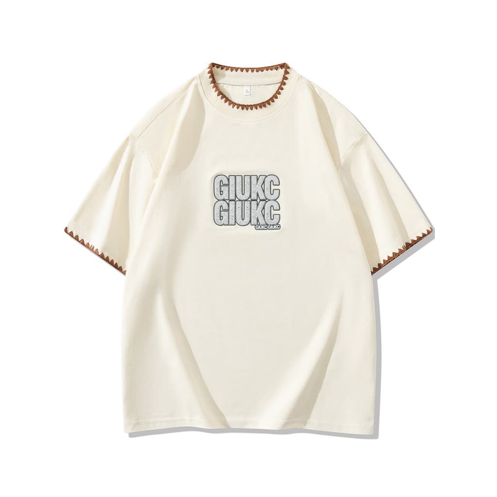 T na moda Plus Size verão masculino Wear indústria pesada bordado solto mais magro olhar camiseta moda Sli