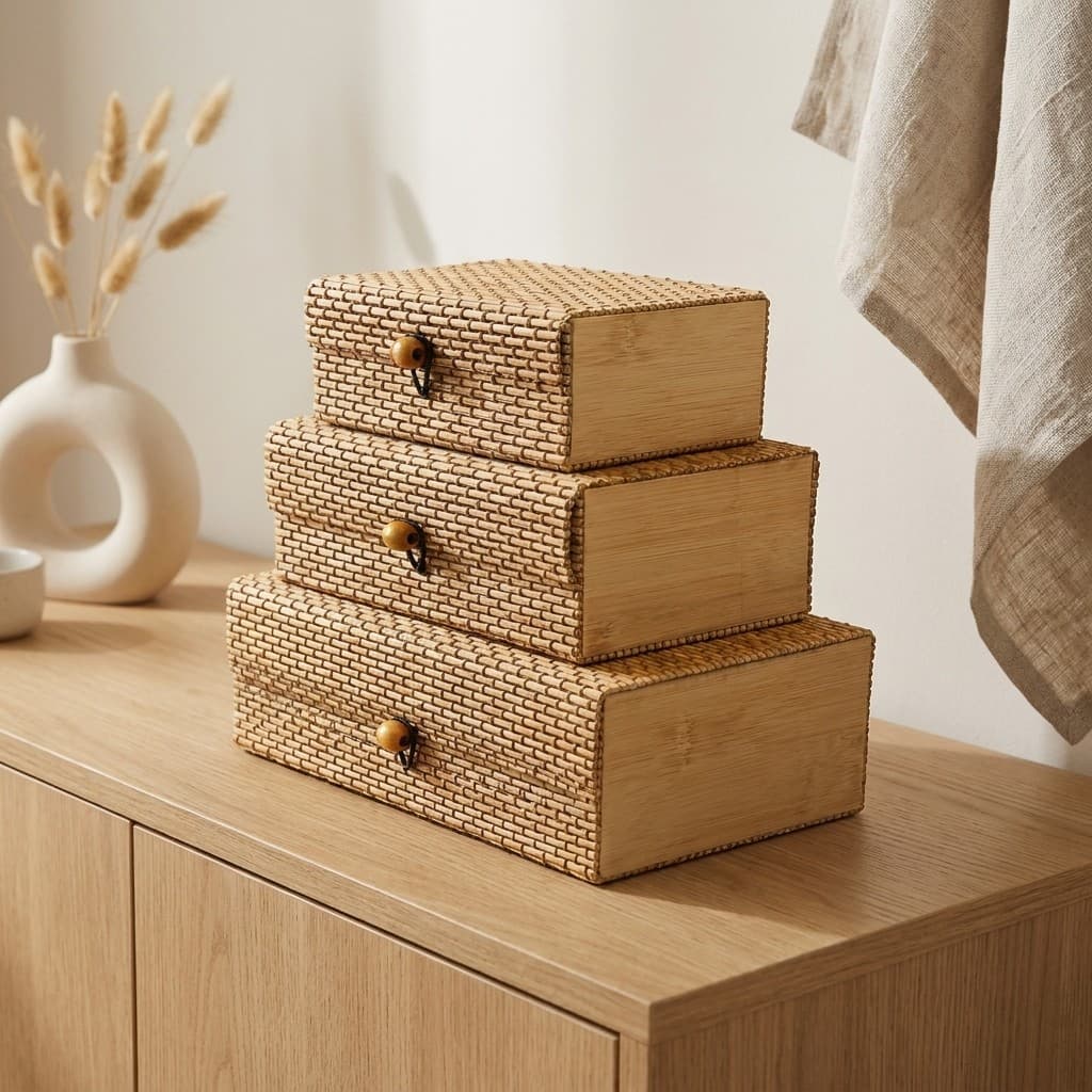 Caixa Organizadora de Bambu Lateral Lisa Mundiart 12,5/15,5/19,5 cm