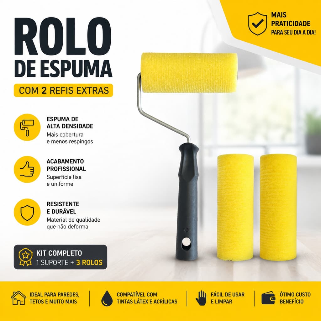 Rolo de Pintura 10cm com Espuma e 2 Refis para Acabamento
