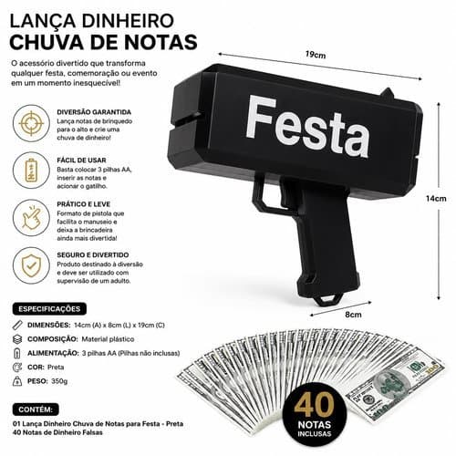 Lanca Dinheiro Chuva Notas Festa Acessorio Animacao Efeito Visual Facil Uso Evento