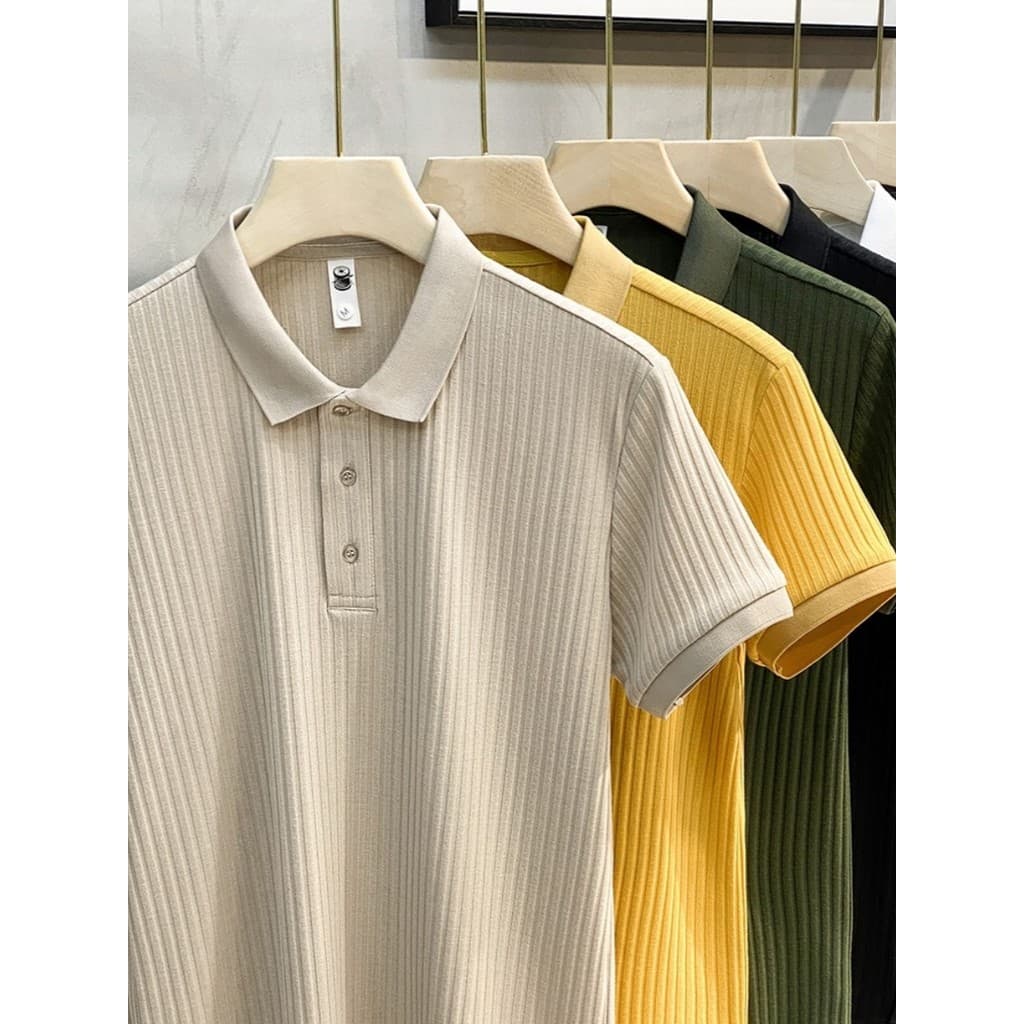 2024 novo estilo Pit Stripes mercerizado camisa polo de malha de manga curta Street Wear verão topo na moda lapela camis