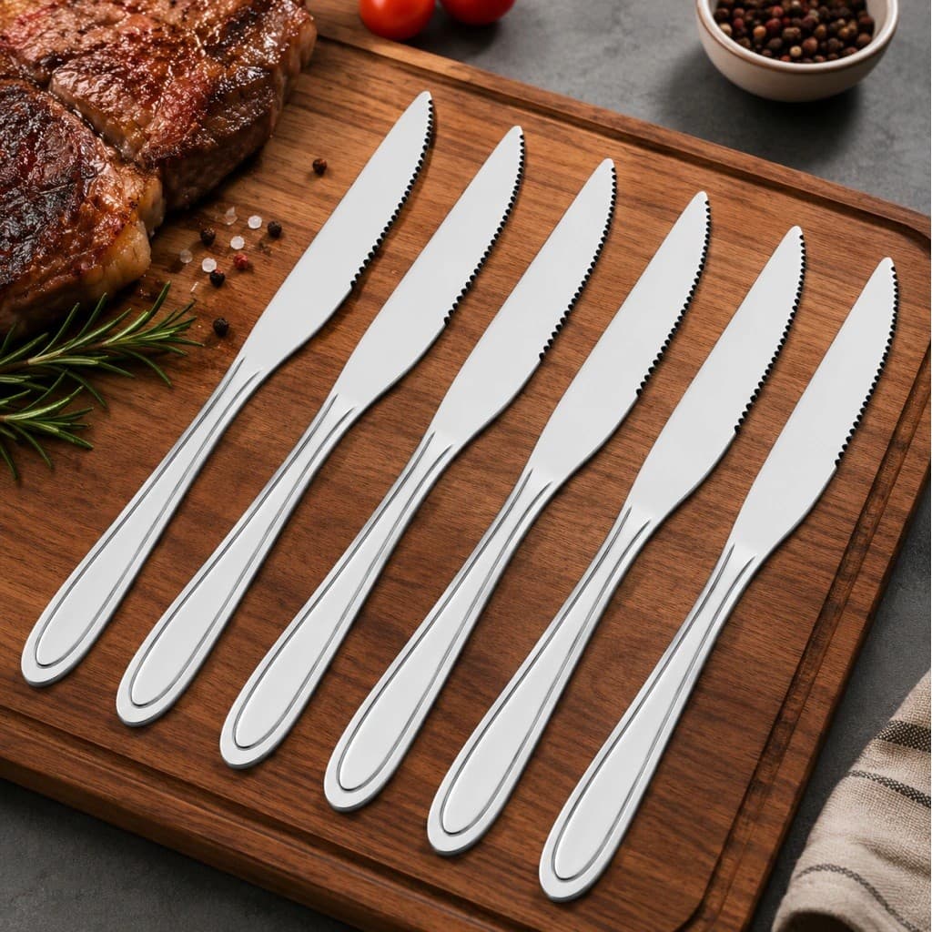 Jogo Faca De Mesa Kit Conjunto 6 Peças Em Aço Inox