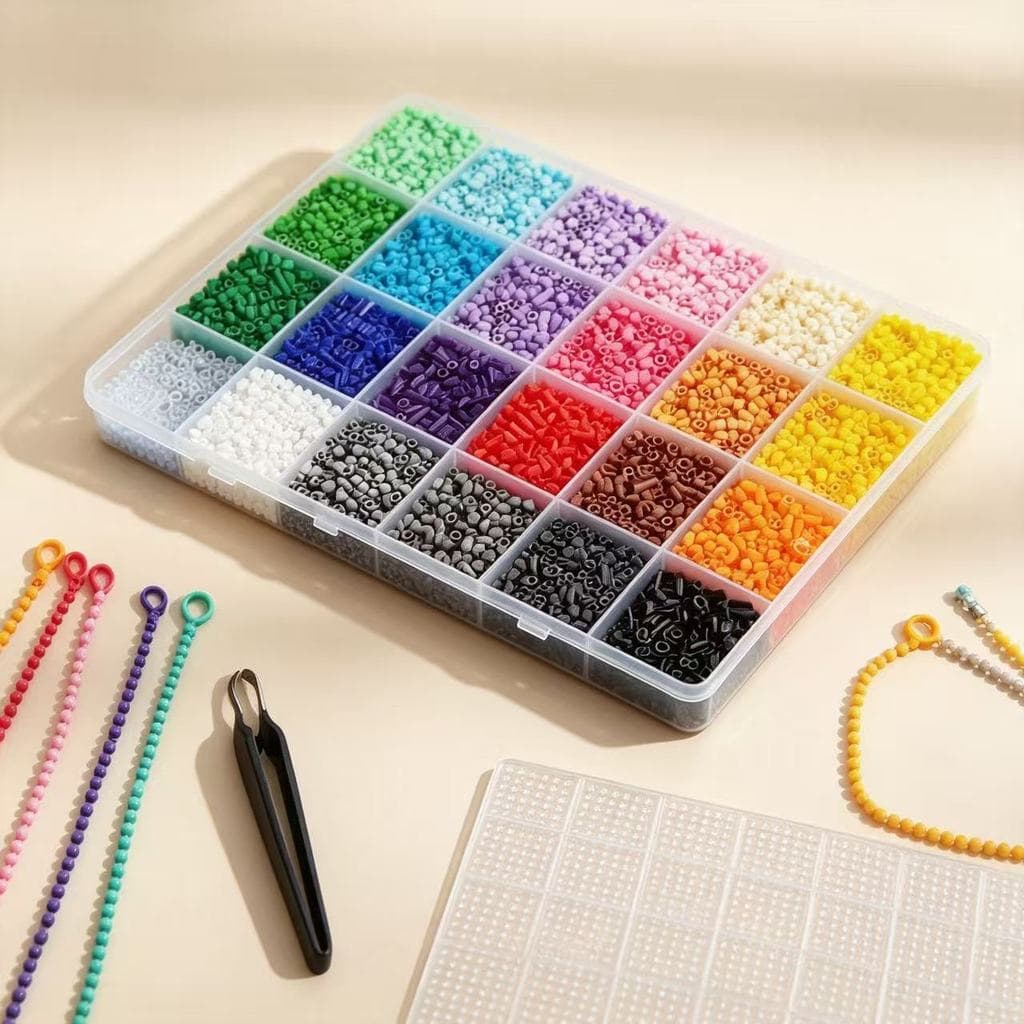 Conjunto Miçangas Perler 24 Cores 14000+ Peças, DIY Pixel Artesanal, para Crianças e Adultos  Presente Criativo