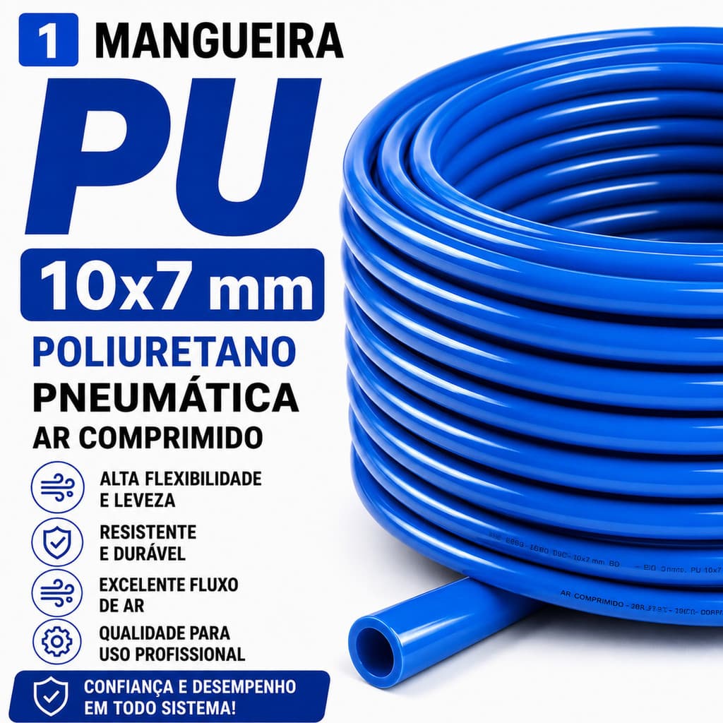 100 Metros Mangueira Pneumática PU 10x7mm Tubo Poliuretano 10mm Flexível Ar Comprimido Compressor Automação