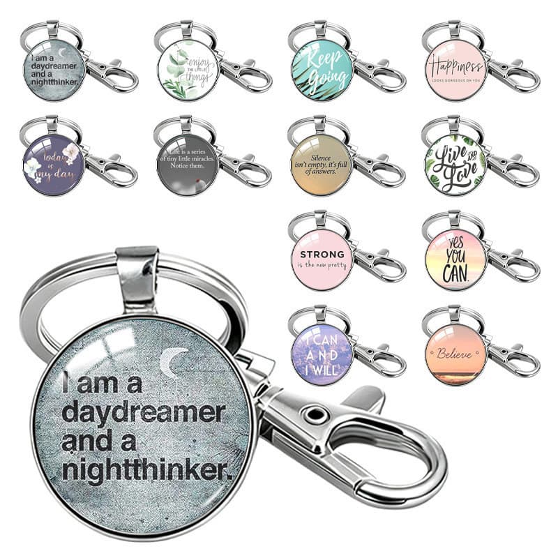 12 PCS Letras Inspiradoras SIM VOCÊ PODE Chaveiro Tempo Gem Metal Chaveiro Pingente de Carro