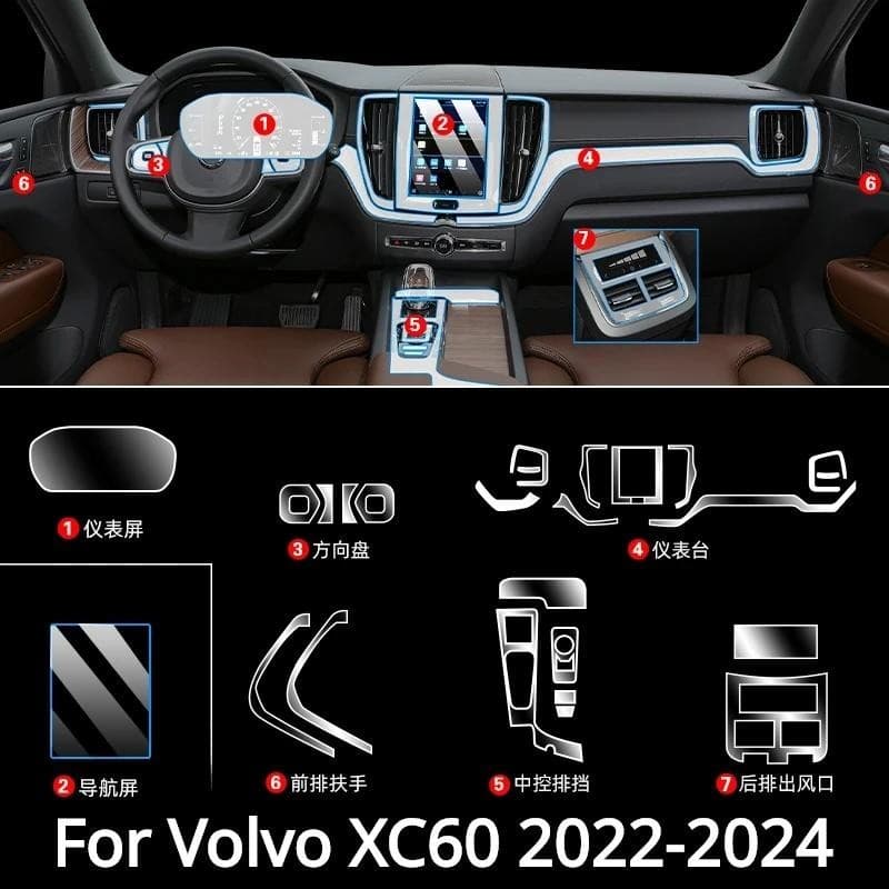 Para Volvo XC90 XC60 2022-2024 Acessórios Interiores Do Carro Filme Transparente TPU Painel De Engrenagens Console Centr