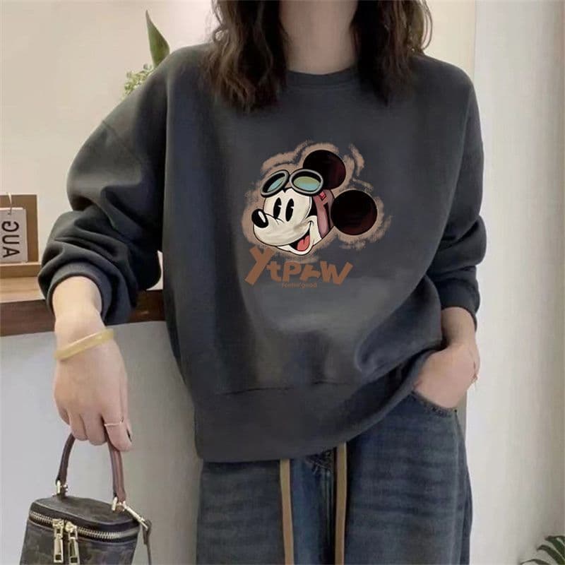 Americano hiphop bonito Mickey impressão em torno do pescoço moletom pequenas mulheres outono inverno mais magro olhar e