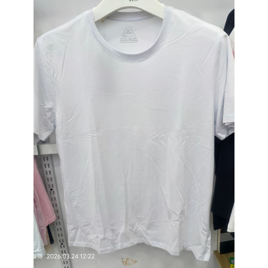 95 algodão de manga curta camiseta masculina branco em torno do pescoço camisa de fundo juventude simples All-Match topo