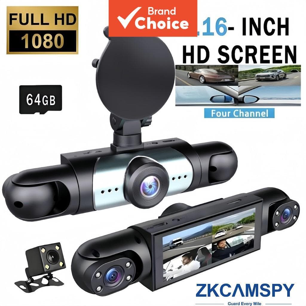 Câmera Veicular 4 Câmeras 1080P HD DVR Gravador de Carro Dianteira e Traseira com Visão Noturna