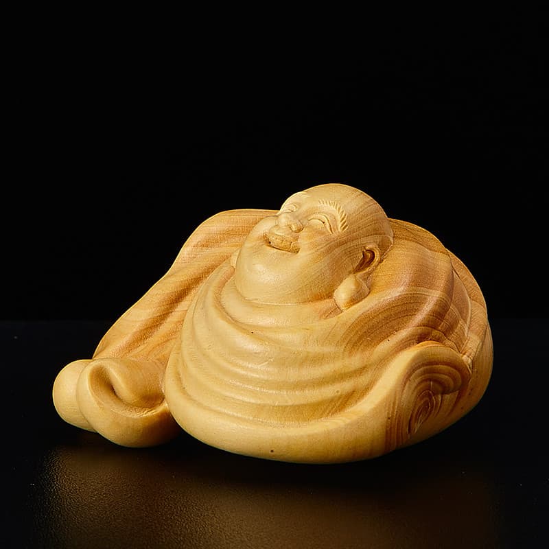 Pequena folha buxo escultura rindo buda carro pequenos ornamentos artesanato Wenwan alça masculina peça grande barriga M