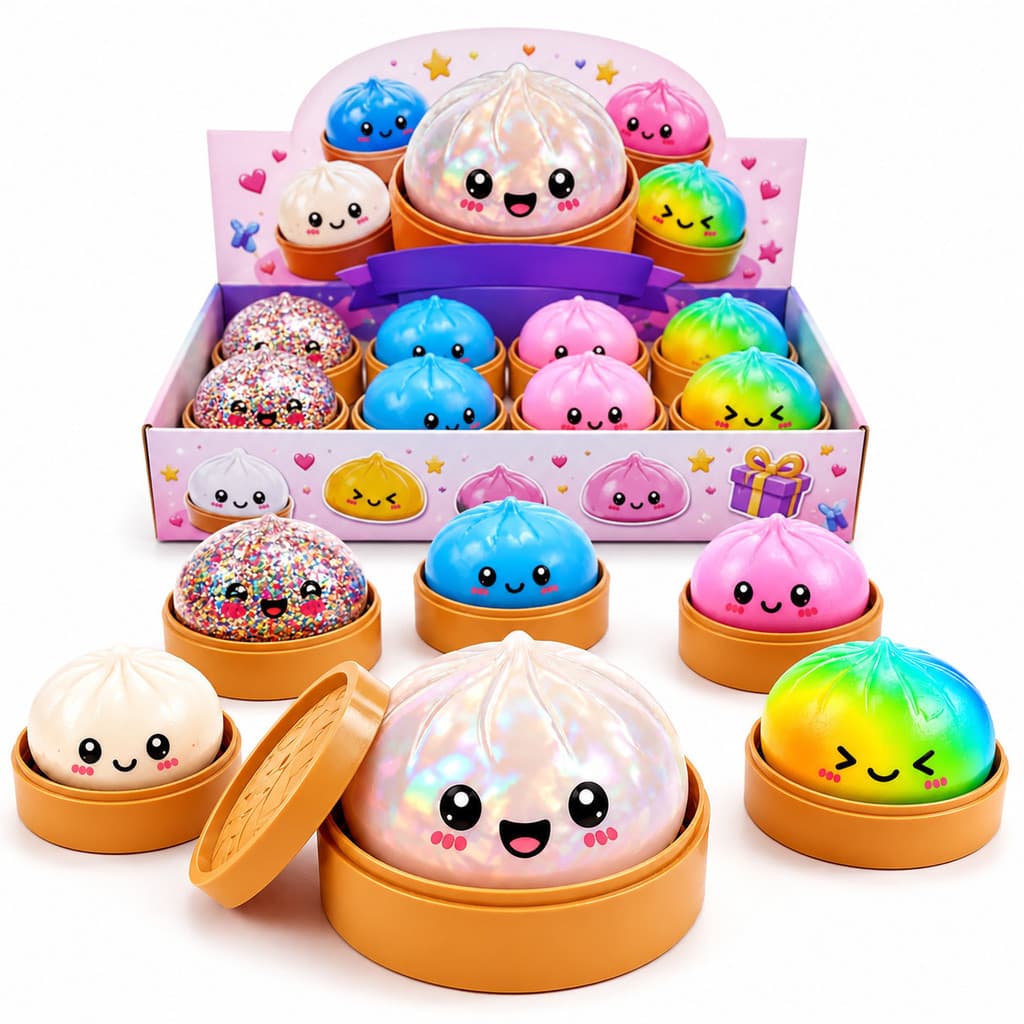 Glitter Dumpling Squishy com Caixa  Brinquedo Sensorial de Apertar Alívio de Estresse para Crianças