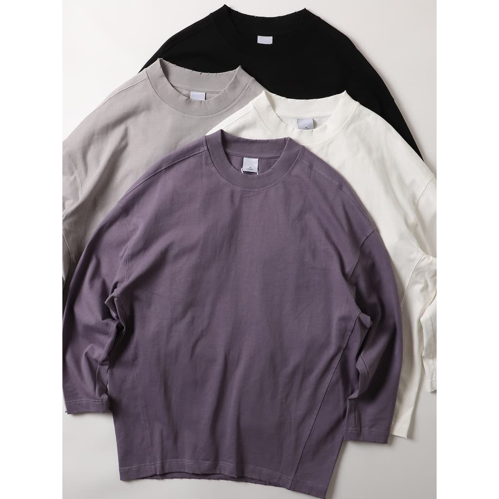 Bonito em forma de morcego estilo americano cáqui algodão pesado em torno do pescoço de manga comprida camiseta masculin