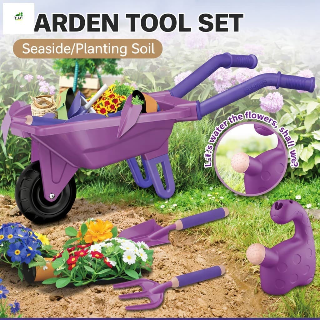 Conjunto De Ferramentas Para Jardim Ao Ar Livre Infantil-Carrinho De Pás De Simulação Brincar De Plantio Na Praia